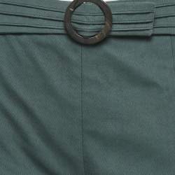 Valentino Green Cotton Gabardine Buckle Detail Wide-Leg Trousers L
