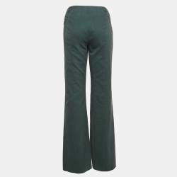 Valentino Green Cotton Gabardine Buckle Detail Wide-Leg Trousers L