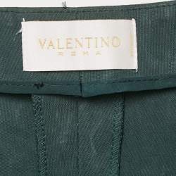 Valentino Green Cotton Gabardine Buckle Detail Wide-Leg Trousers L