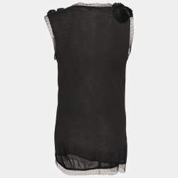 Pre Owned Valentino T-Shirt Couture Black Floral Applique Tulle Trim Jersey Sleeveless T-Shirt M