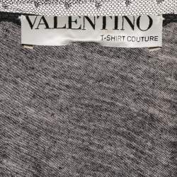 Pre Owned Valentino T-Shirt Couture Black Floral Applique Tulle Trim Jersey Sleeveless T-Shirt M