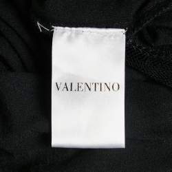 Pre Owned Valentino T-Shirt Couture Black Floral Applique Tulle Trim Jersey Sleeveless T-Shirt M