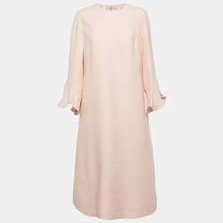 Pre Owned Valentino Pink Wool Blend Bell Sleeve Midi Dress M
