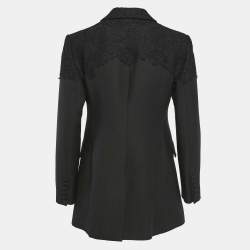 Pre Owned Valentino Black Wool Blend Lace Trim Detail Blazer M