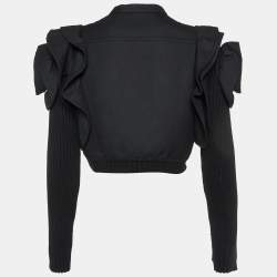 Pre Owned Valentino Black Textured Wool Zip-Up Jacket L