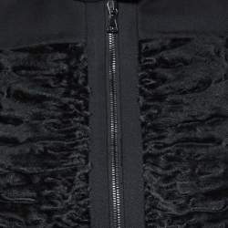 Pre Owned Valentino Black Textured Wool Zip-Up Jacket L