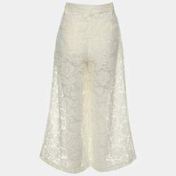 Pre Owned Valentino Cream Lace Wide Leg Trouser XS