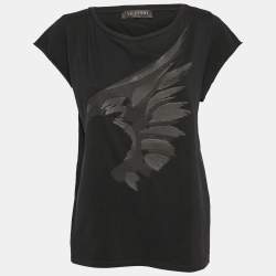 Valentino Black Eagle Print Jersey Cap Sleeve T-Shirt L