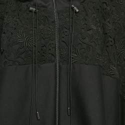 Pre Owned Valentino Black Lace Trim Cotton Knit Hooded Poncho M