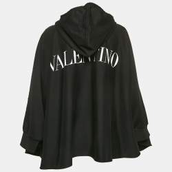 Pre Owned Valentino Black Lace Trim Cotton Knit Hooded Poncho M