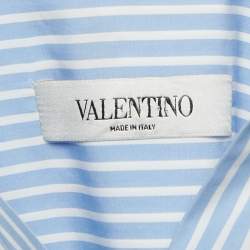 Valentino Blue Stripe Poplin Embellished Bell Sleeve Tunic Shirt M