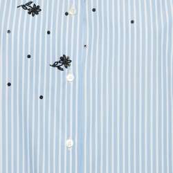 Valentino Blue Stripe Poplin Embellished Bell Sleeve Tunic Shirt M