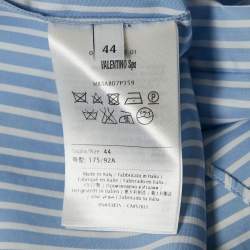 Valentino Blue Stripe Poplin Embellished Bell Sleeve Tunic Shirt M