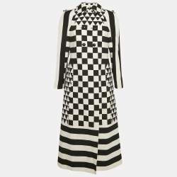 Pre Owned Valentino Black/White Geometric Print Wool Blend Double Breasted Couture Dress M