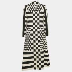 Pre Owned Valentino Black/White Geometric Print Wool Blend Double Breasted Couture Dress M