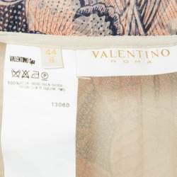 Pre Owned Valentino Beige Butterfly Print Silk Pleated Maxi Skirt M