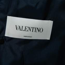 Valentino Navy Blue Badge Applique Wool Double Breasted Blazer S