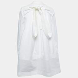 Pre Owned Valentino Le Blanc White Cotton Tie Detail Mini Shift Dress M