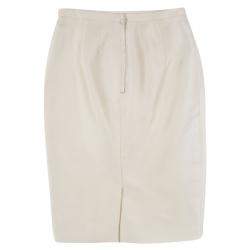 Pre Owned Valentino Beige Silk Pencil Skirt M