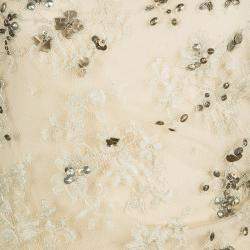Pre Owned Valentino Beige Embellished Floral Lace Overlay Ruched Sleeveless Dress M