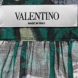 Valentino Green Graffiti Print Cotton Flounce Midi Skirt M