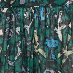 Valentino Green Graffiti Print Cotton Flounce Midi Skirt M