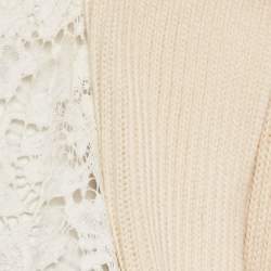 مملوكة مسبقًا Valentino Cream Knit Lace Trim Hooded Cardigan M