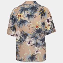 Valentino Brown/Grey Hawaiian Print Silk Crepe Short Sleeve Shirt M 