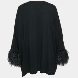 Valentino Black Cotton Feather Trimmed Tunic Top XS