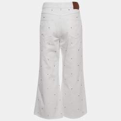 Pre Owned Valentino White Studded Denim Wide Leg Jeans L Waist 31"