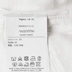 Pre Owned Valentino White Studded Denim Wide Leg Jeans L Waist 31"