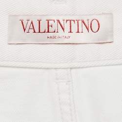Pre Owned Valentino White Studded Denim Wide Leg Jeans L Waist 31"