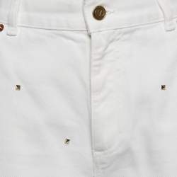 Pre Owned Valentino White Studded Denim Wide Leg Jeans L Waist 31"