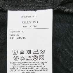 Pre Owned Valentino Black Denim Detachable Ostrich Feather Cuff Cropped Jeans M