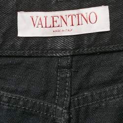 Pre Owned Valentino Black Denim Detachable Ostrich Feather Cuff Cropped Jeans M