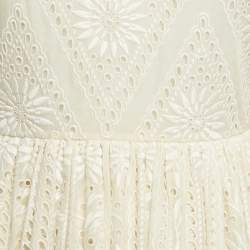 Pre Owned Valentino Cream Lace Flared Full Sleeve Mini Dress S