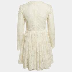 Pre Owned Valentino Cream Lace Flared Full Sleeve Mini Dress S