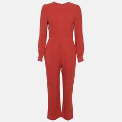 Valentino Red Silk Full Sleeve Jumpsuit M
