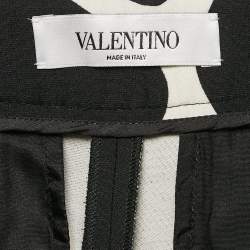 Pre Owned Valentino Black/White Printed Wool Blend Wide Leg Pants M