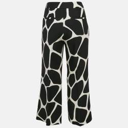 Pre Owned Valentino Black/White Printed Wool Blend Wide Leg Pants M