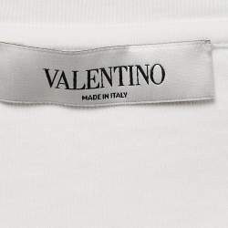 Valentino White Logo Print Cotton Knit and Lace Flared Midi Dress M