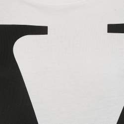 Valentino White Logo Print Cotton Knit and Lace Flared Midi Dress M