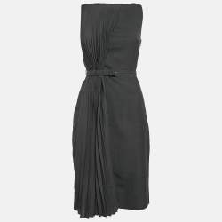 Valentino Dark Grey Wool Blend Pleated Sleeveless Short Dress M