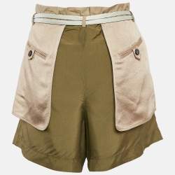 Valentino Beige/Green Crepe and Silk Pocket Detail Shorts S