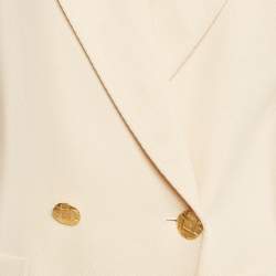 Pre Owned Valentino Vintage Cream Basket Weave Double Breasted Blazer M