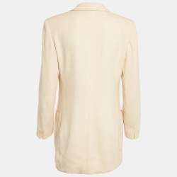 Pre Owned Valentino Vintage Cream Basket Weave Double Breasted Blazer M