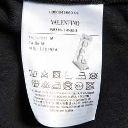 Pre Owned Valentino Black V Logo Embellished Cotton Ruched Waist T-Shirt M