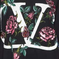 Pre Owned Valentino Black V Logo Embellished Cotton Ruched Waist T-Shirt M