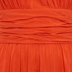 Pre Owned Valentino Orange Silk Crepe Tie-Up Detail Waist Maxi Dress M