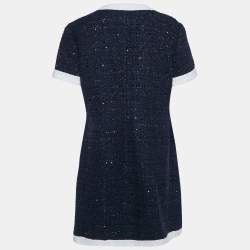 Valentino Navy Blue Sequin Embellished Lurex Bouclé-Tweed Mini Dress L